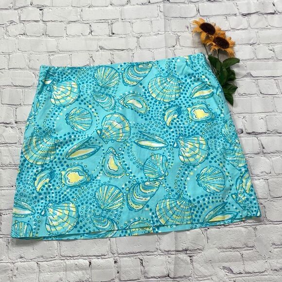 Lilly Pulitzer Shorely Blue Silver Dollar Clam‎ Cotton Pocket Skirt 8 - Picture 1 of 10